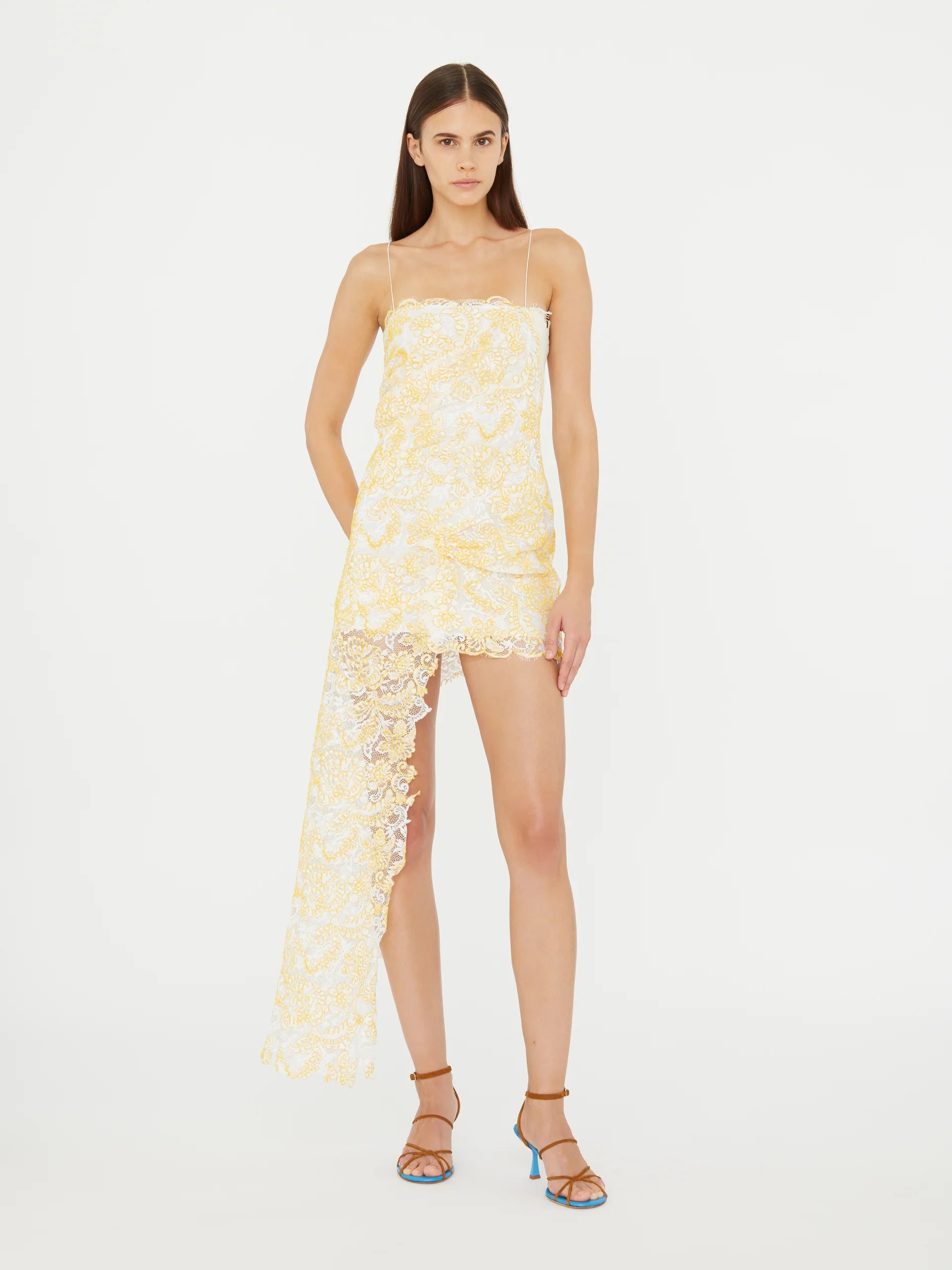 FLOATING LACE CAMI MINI DRESS SIGNAL YELLOW