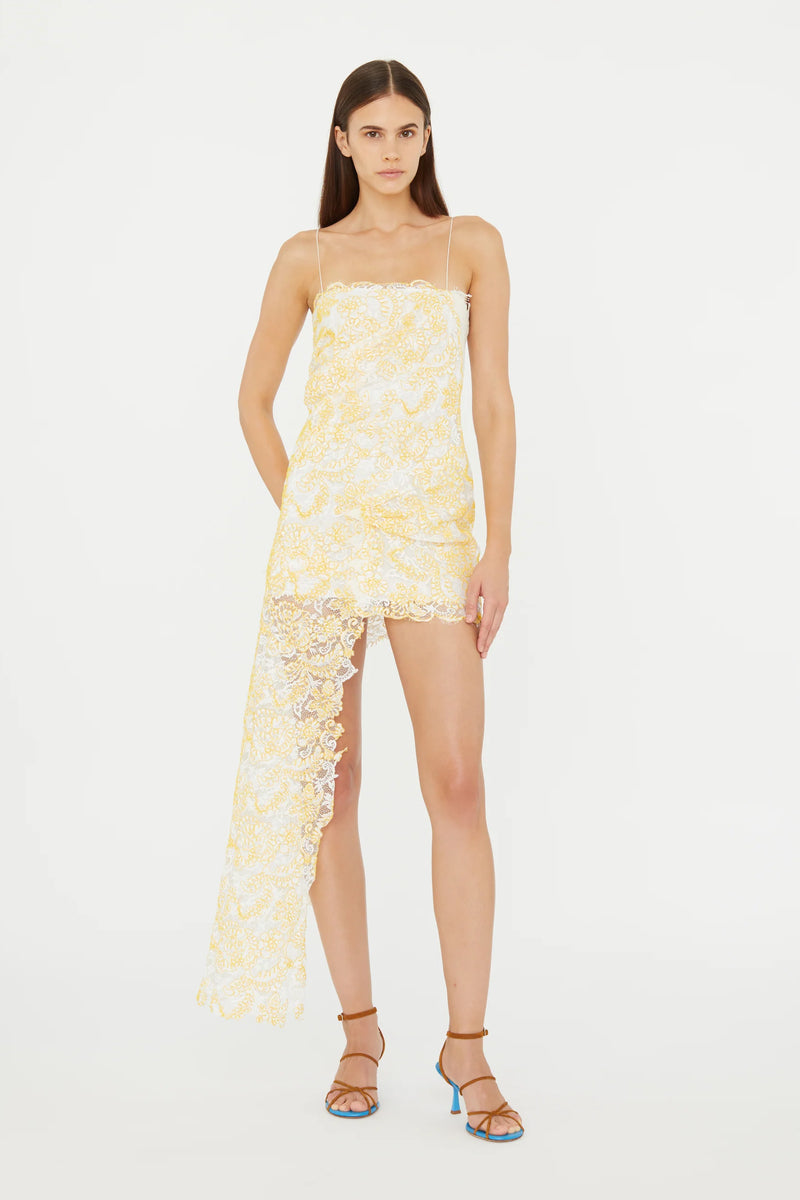 FLOATING LACE CAMI MINI DRESS SIGNAL YELLOW - CHRISTOPHER ESBER