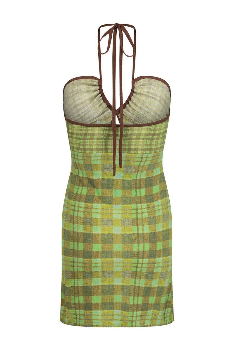 ISOLA CHECK HALTER DRESS MATCHA - NAGNATA