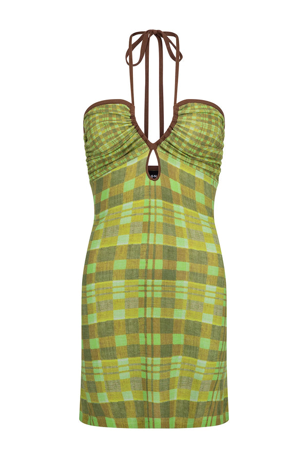 ISOLA CHECK HALTER DRESS MATCHA - NAGNATA