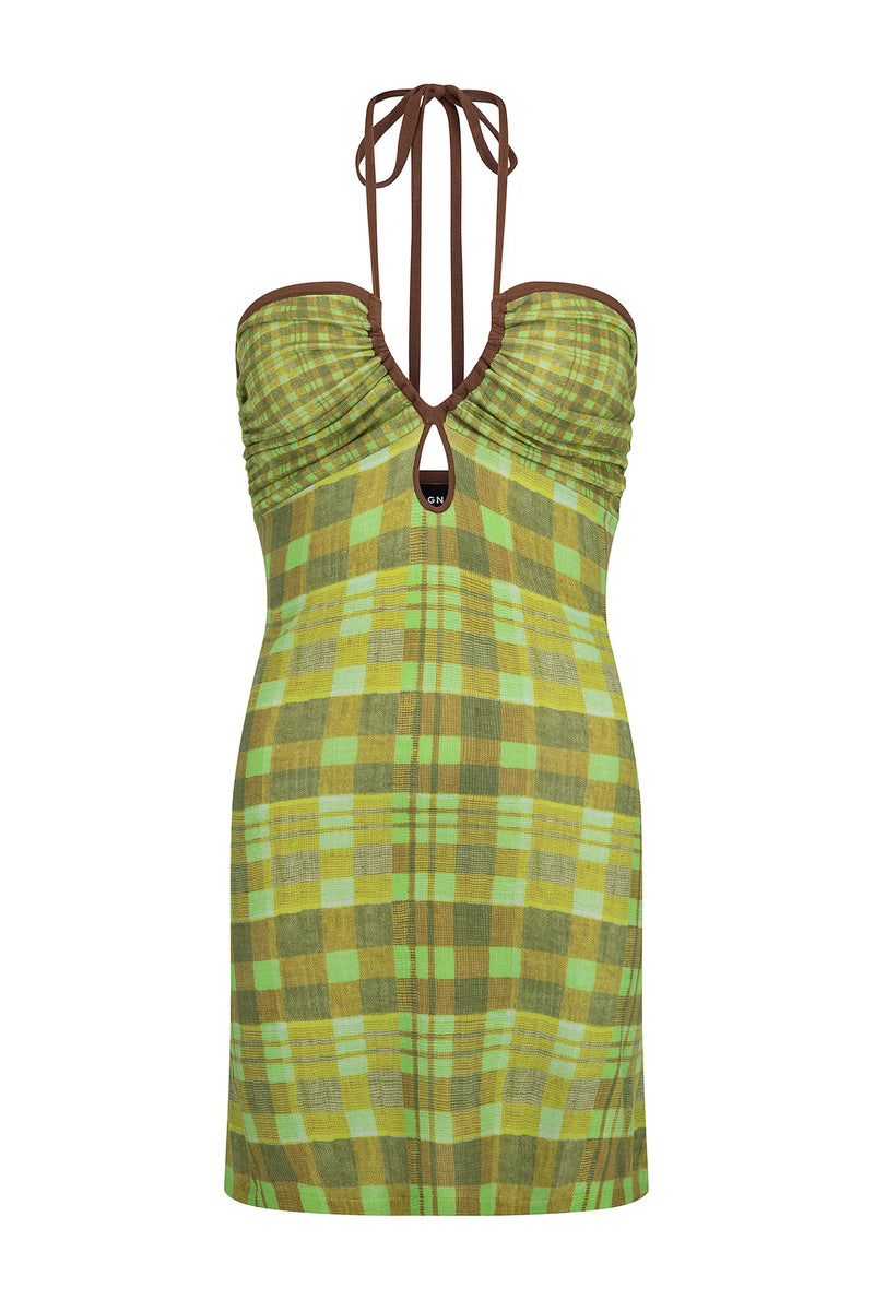 ISOLA CHECK HALTER DRESS MATCHA - NAGNATA