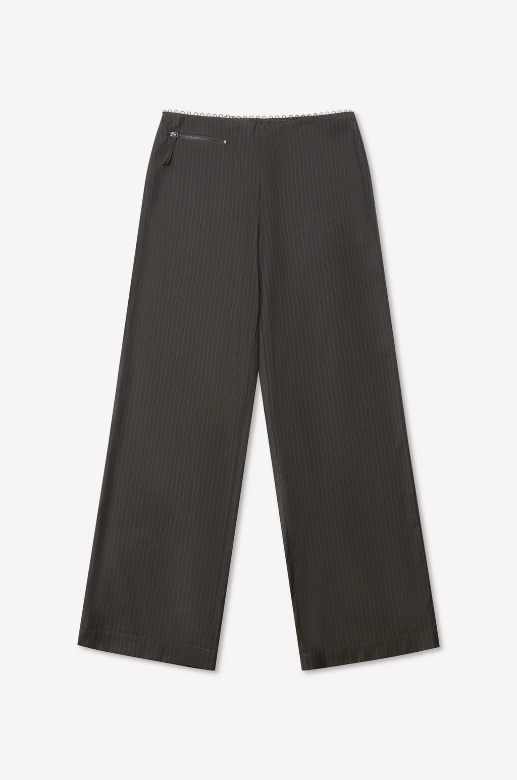 PURE WOOL ZIP PANT CHARCOAL STRIPE