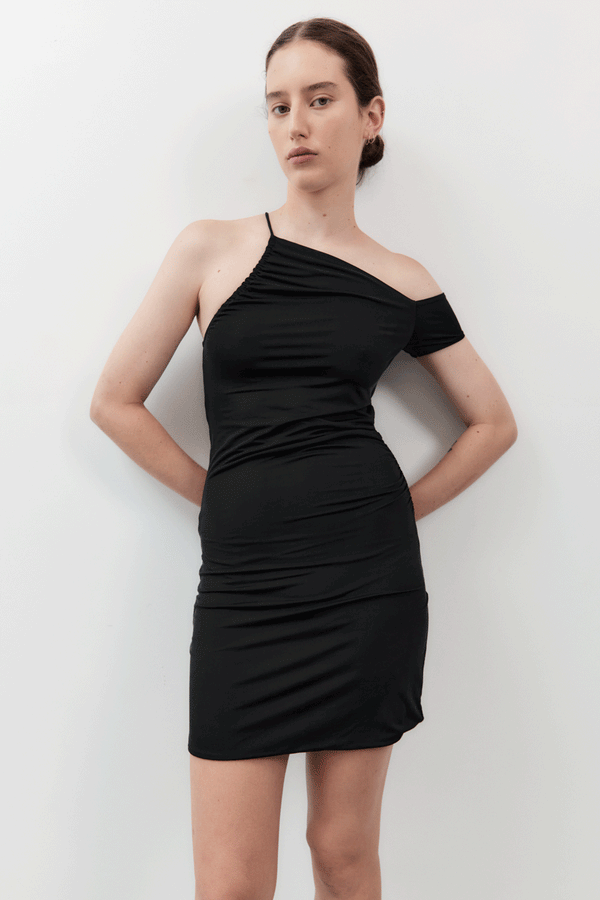 ASYMMETRIC MINI DRESS BLACK - DEL VILLAR