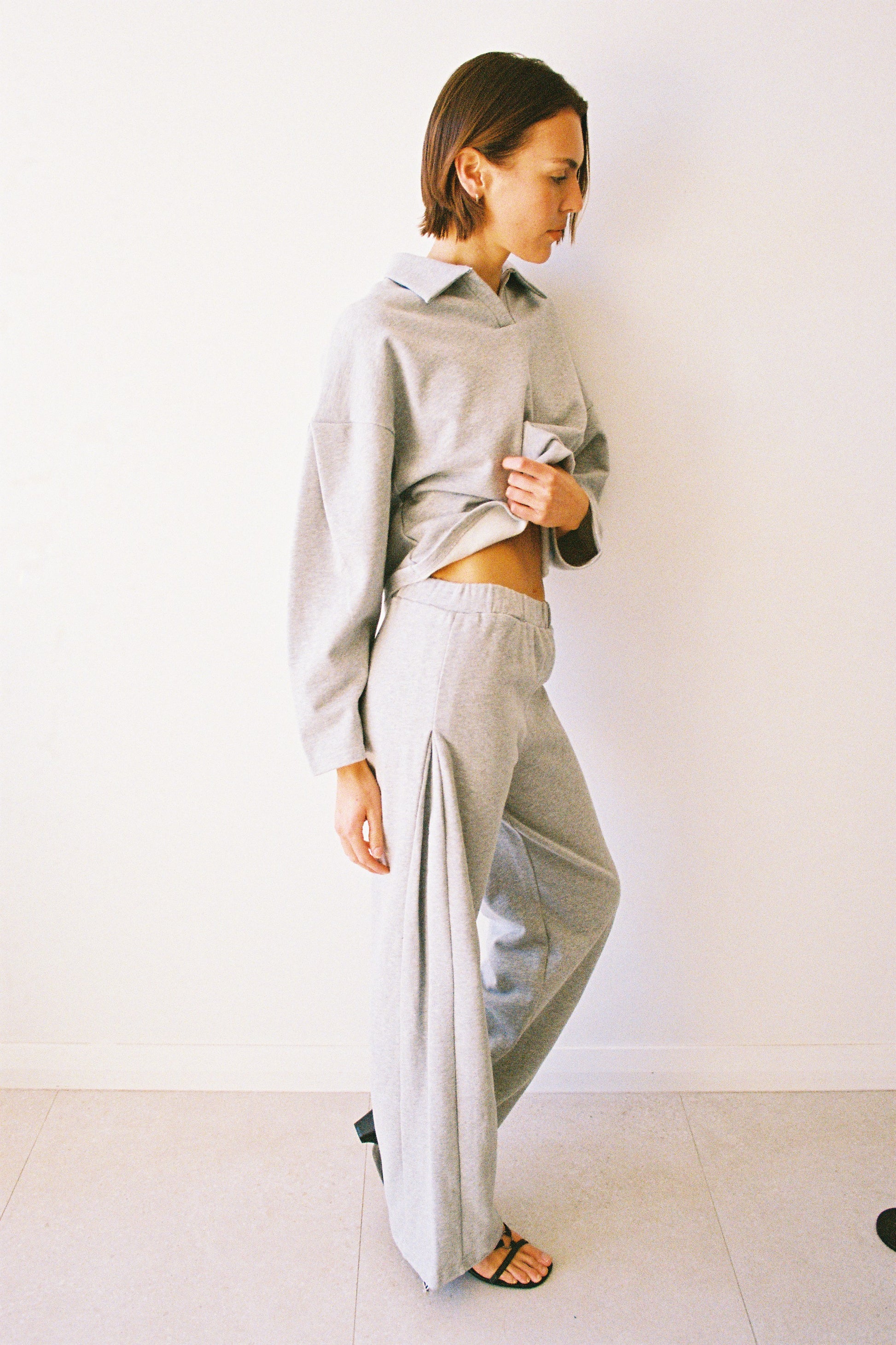 SIDE PLEAT PANT GREY MARLE