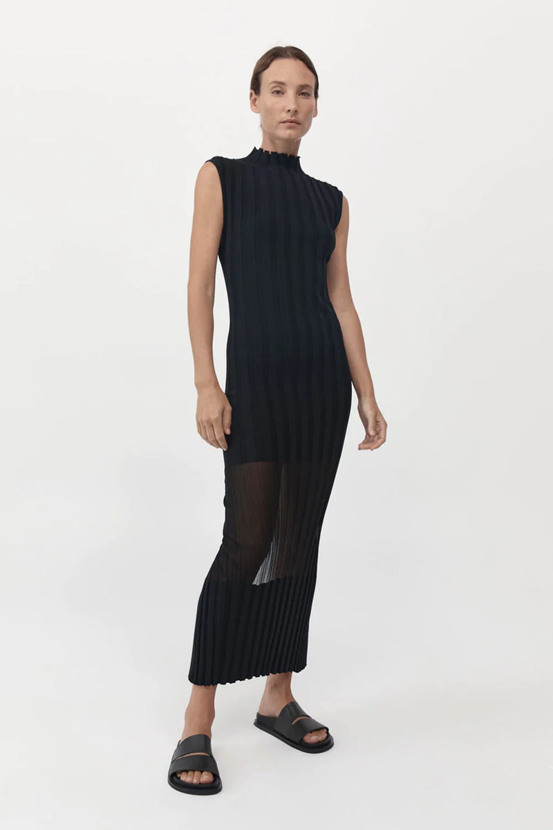 FINE PLEAT KNIT DRESS BLACK - ST.AGNI