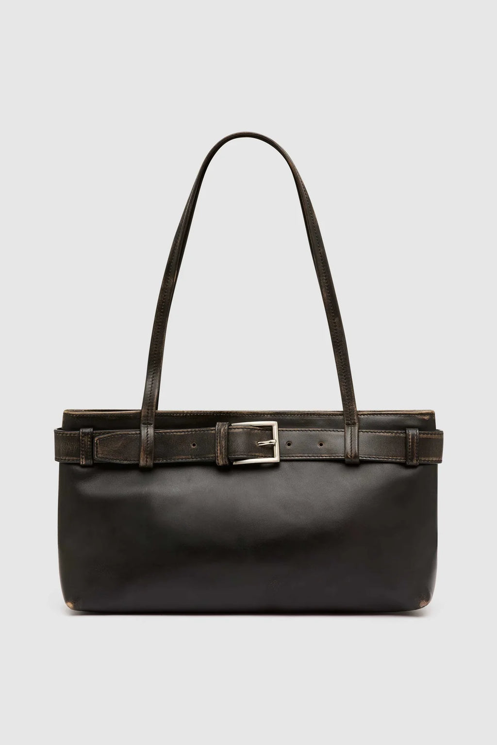 BRUSHED BELT DETAIL BAGUETTE BLACK