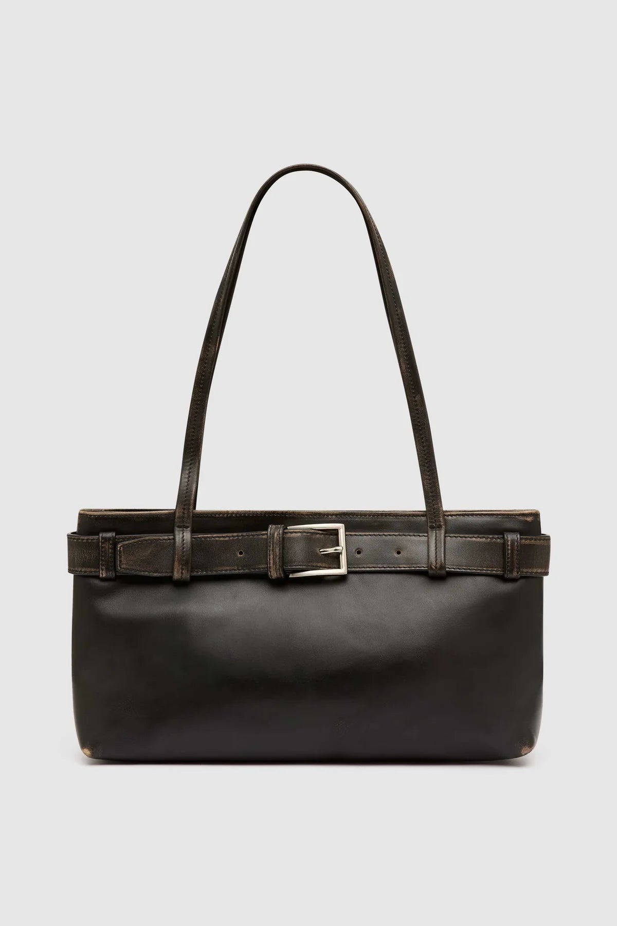 BRUSHED BELT DETAIL BAGUETTE BLACK