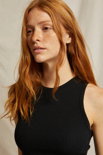 GIGI HIGH NECK CROPPED RIBBED TANK TRUE BLACK