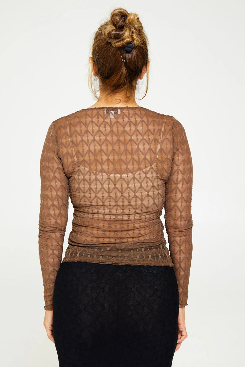 GEO LACE CREW LONG SLEEVE WALNUT - SECOND SKIN