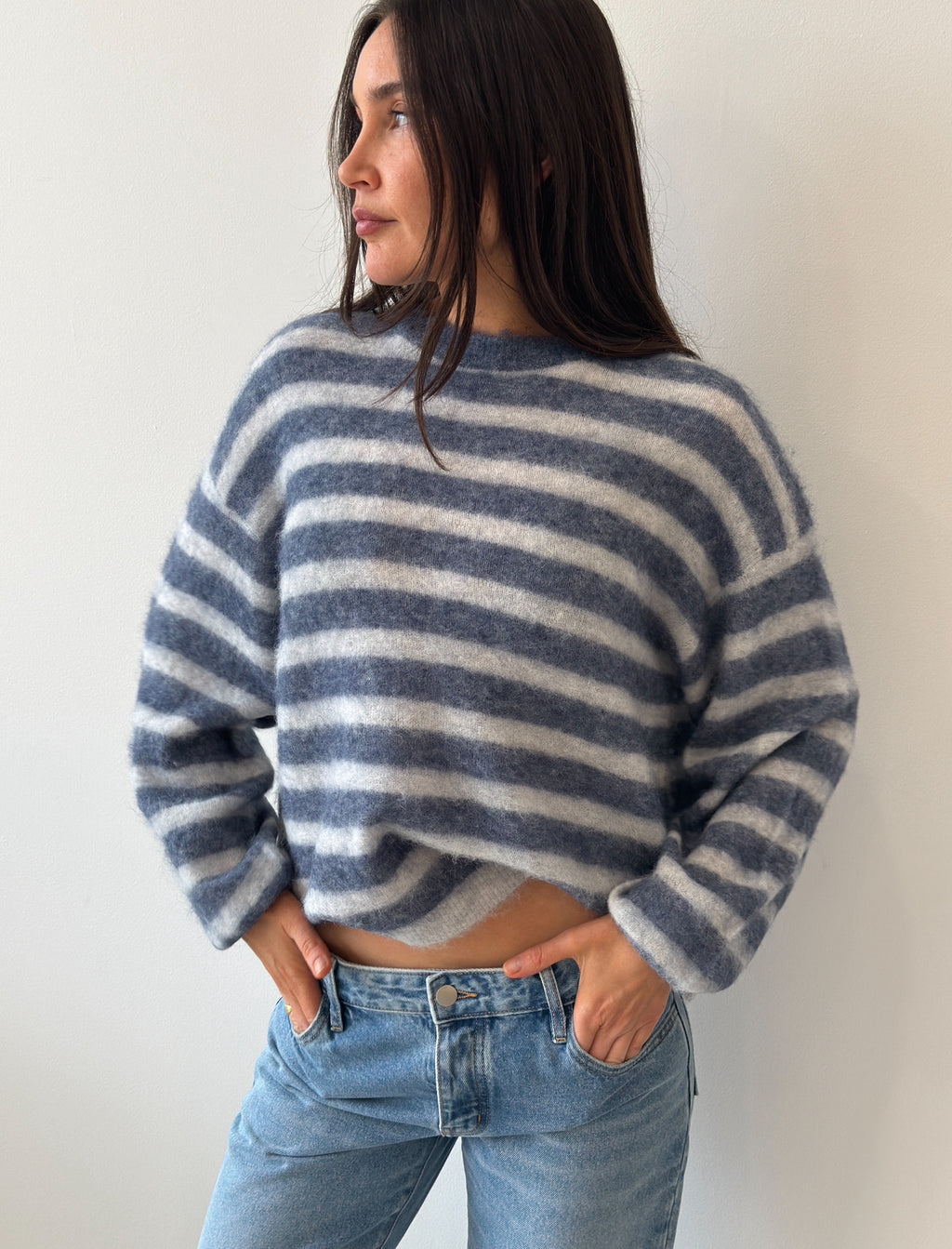 PULL BOULE ML COL ROND STRIPE