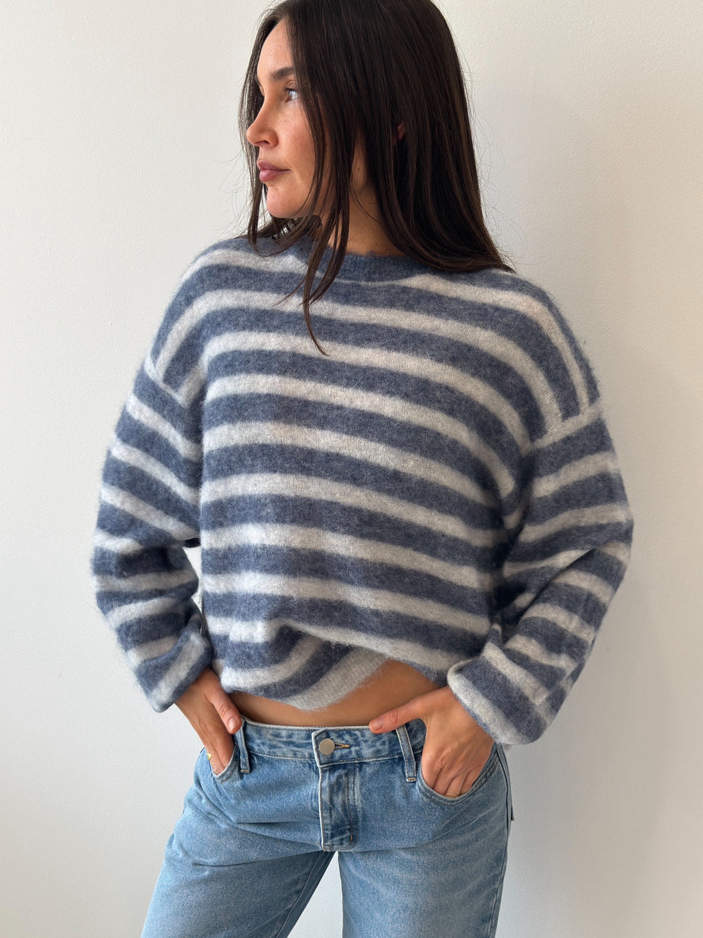 PULL BOULE ML COL ROND STRIPE