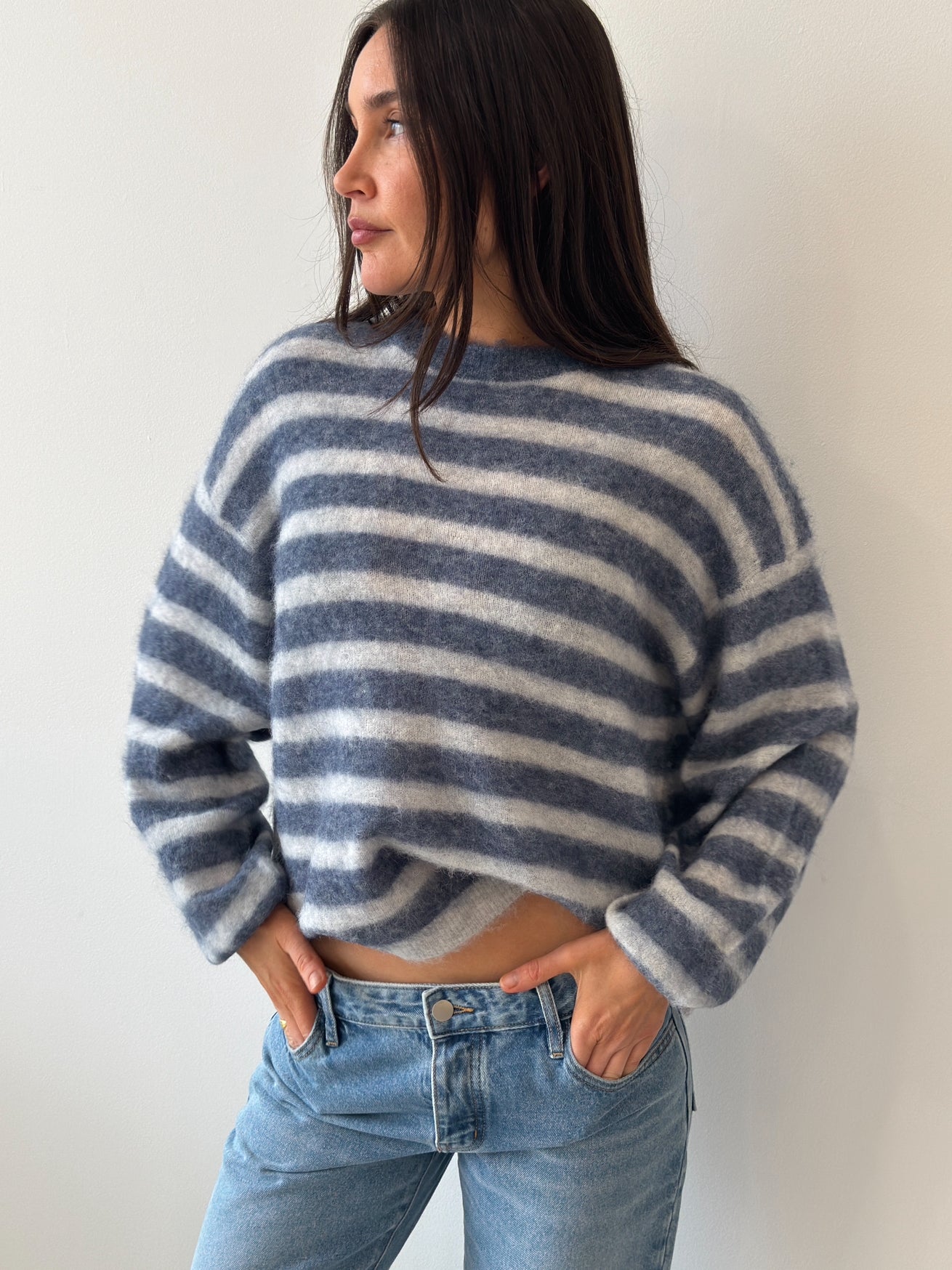 PULL BOULE ML COL ROND STRIPE