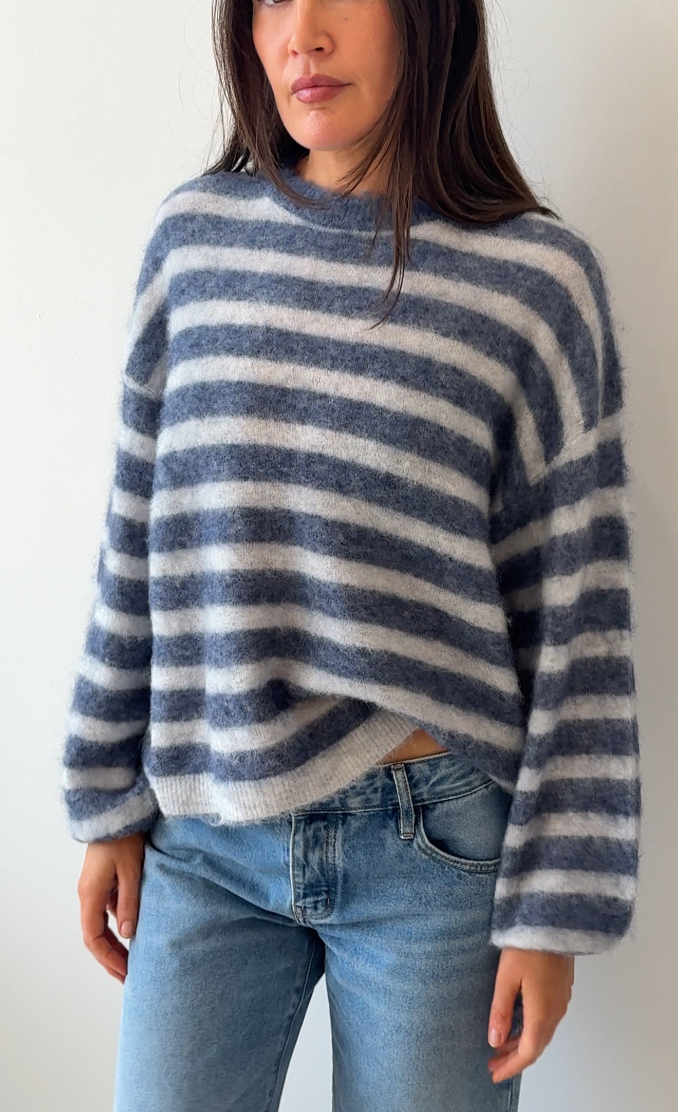 PULL BOULE ML COL ROND STRIPE