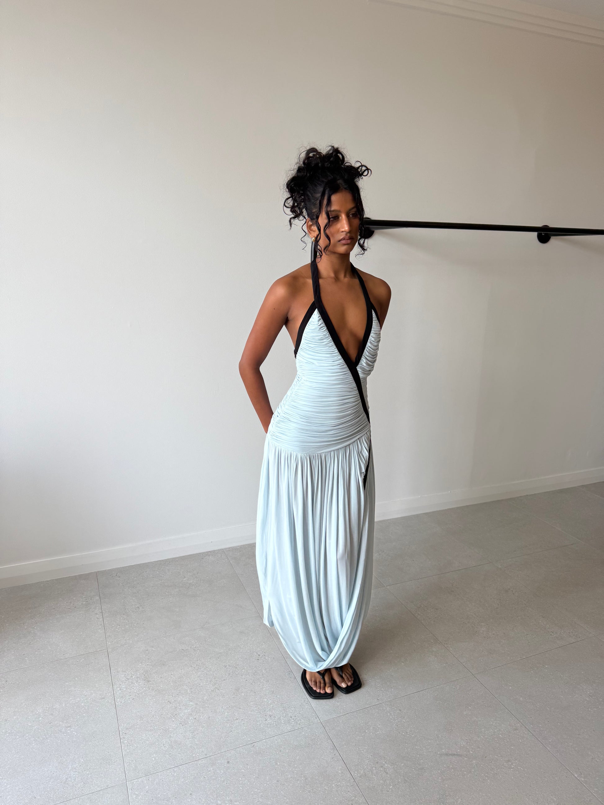 SUSPENDED JERSEY TIDAL DRESS CLEAR BLUE/BLACK