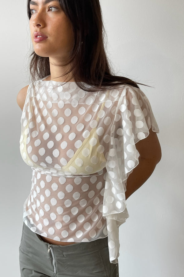 ZEHRA TOP WHITE POLKA - BELLE THE LABEL