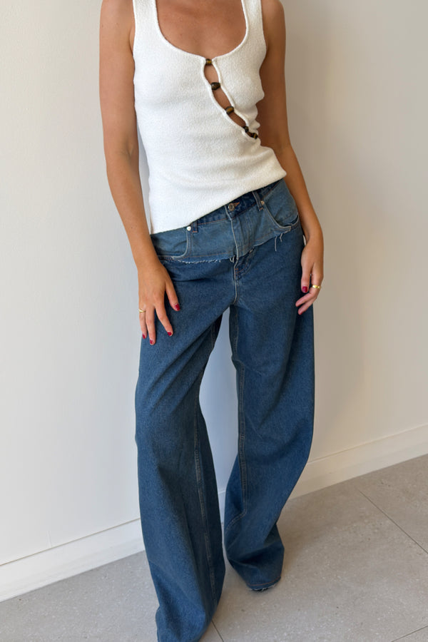 LUNA WIDE LEG JEAN WASHED INDIGO - SIR