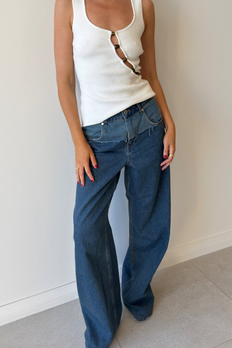 LUNA WIDE LEG JEAN WASHED INDIGO - SIR