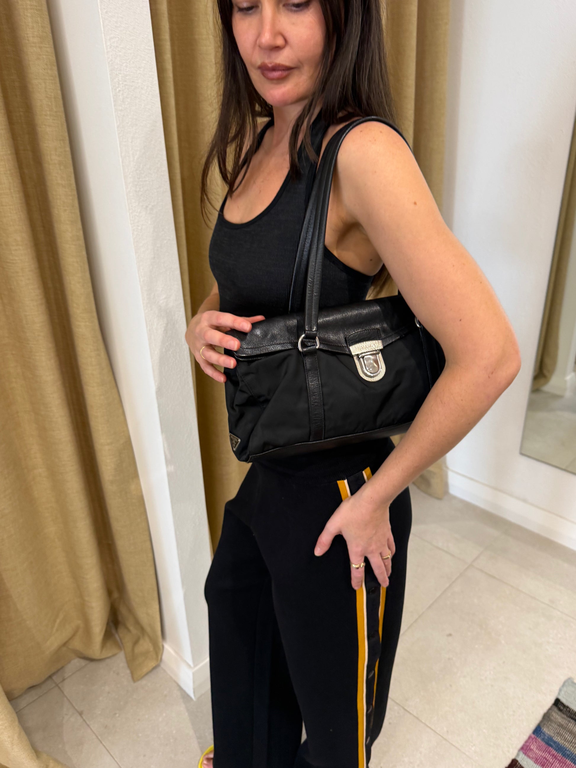 PRADA NYLON LEATHER SHOULDER BAG