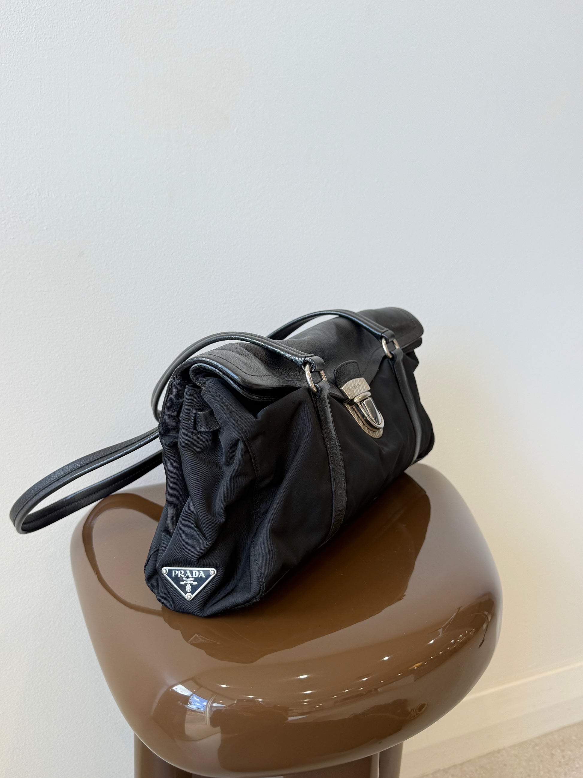 PRADA NYLON LEATHER SHOULDER BAG