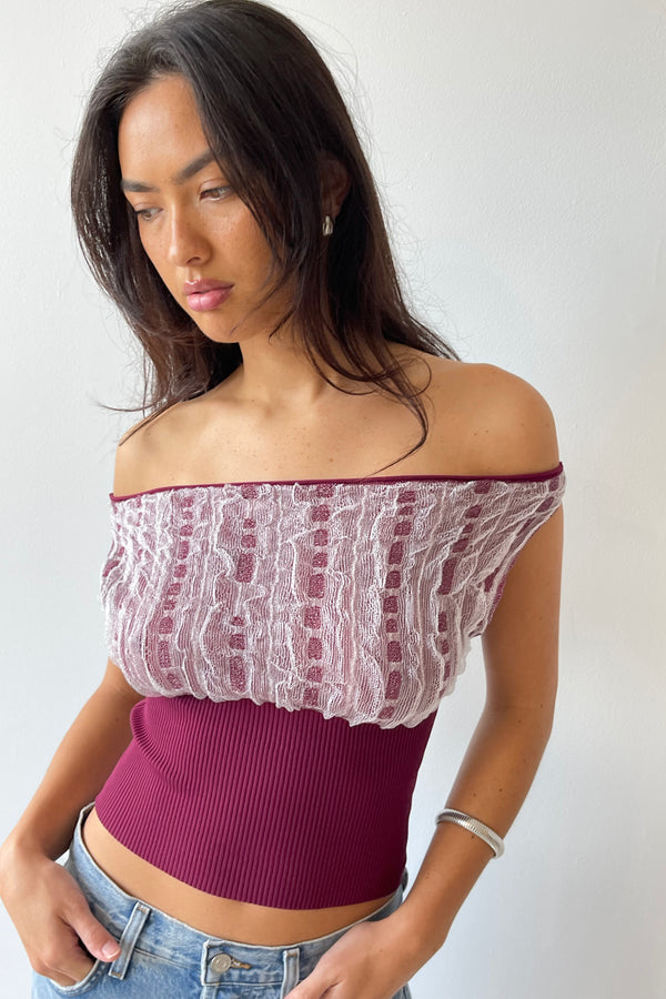 OTO OFF-SHOULDER TOP BURGUNDY/GREY - GIMAGUAS