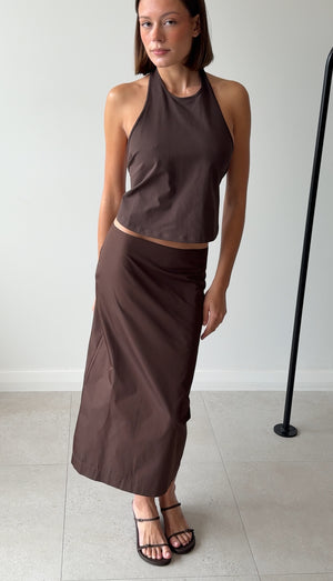 PAPER TAFFETA COLUMN SKIRT MOCHA
