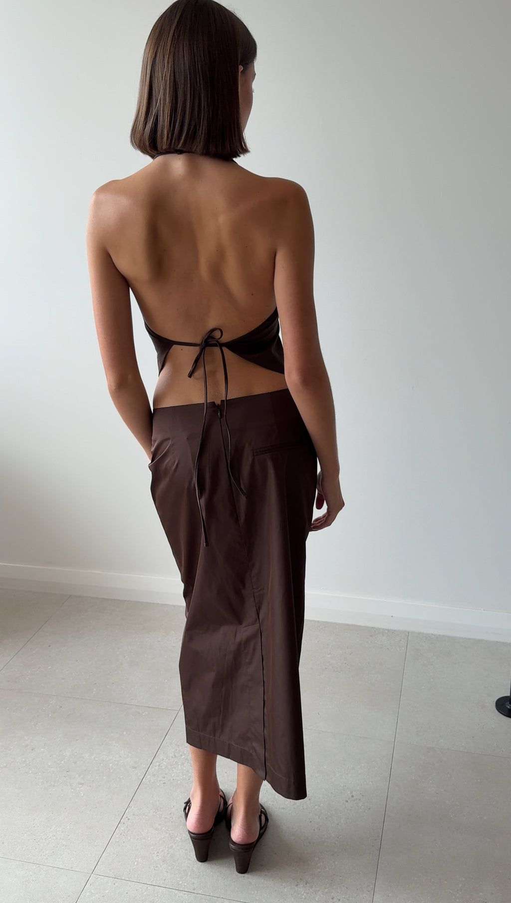 PAPER TAFFETA COLUMN SKIRT MOCHA