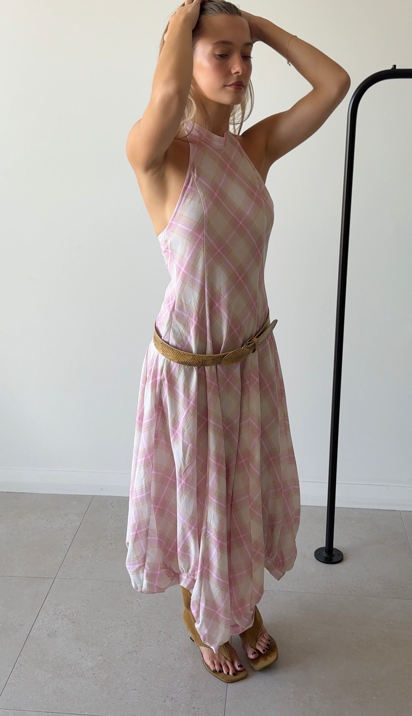BOMBA MAXI DRESS CHECKS PINK BEIGE