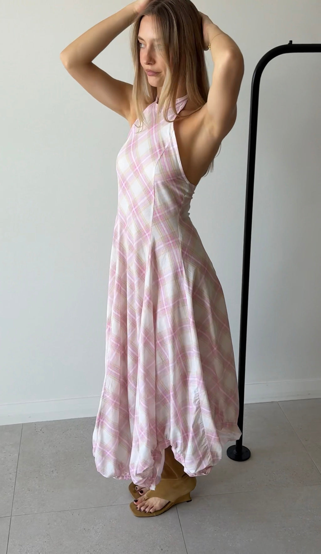 BOMBA MAXI DRESS CHECKS PINK BEIGE