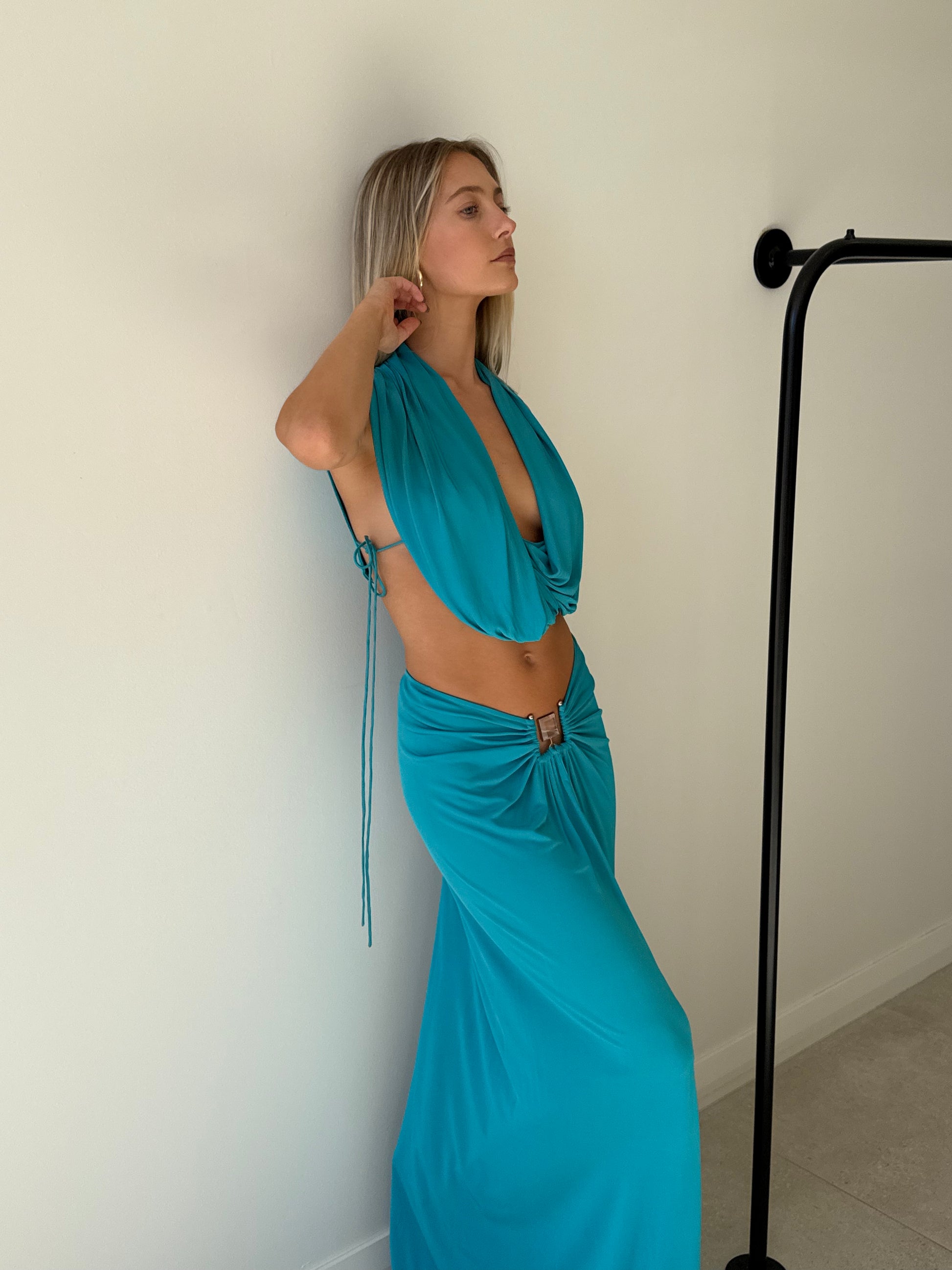 BEZEL QUARTZ RUCHED SKIRT TEAL