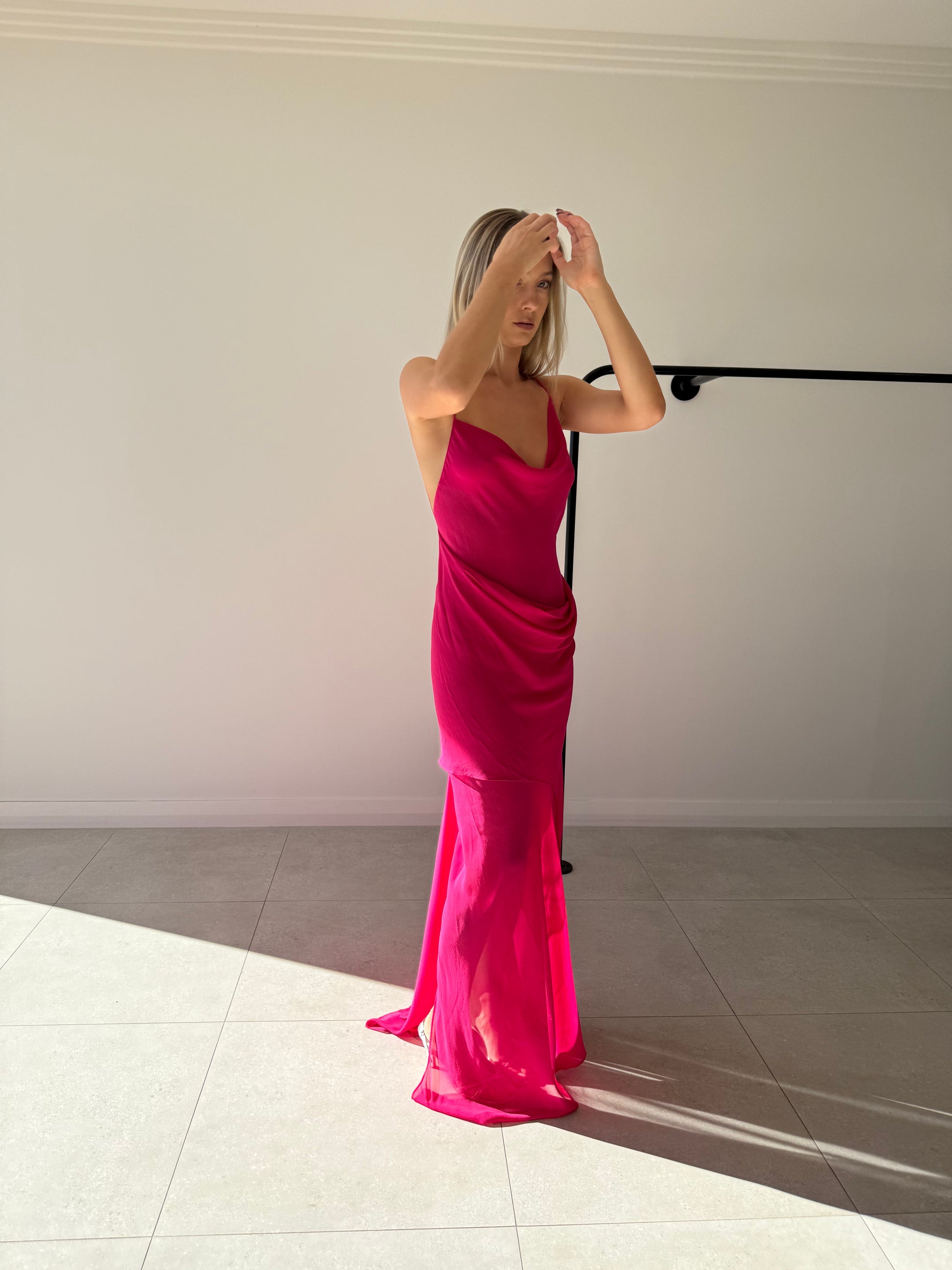 COWL SLIP DRESS MAGENTA