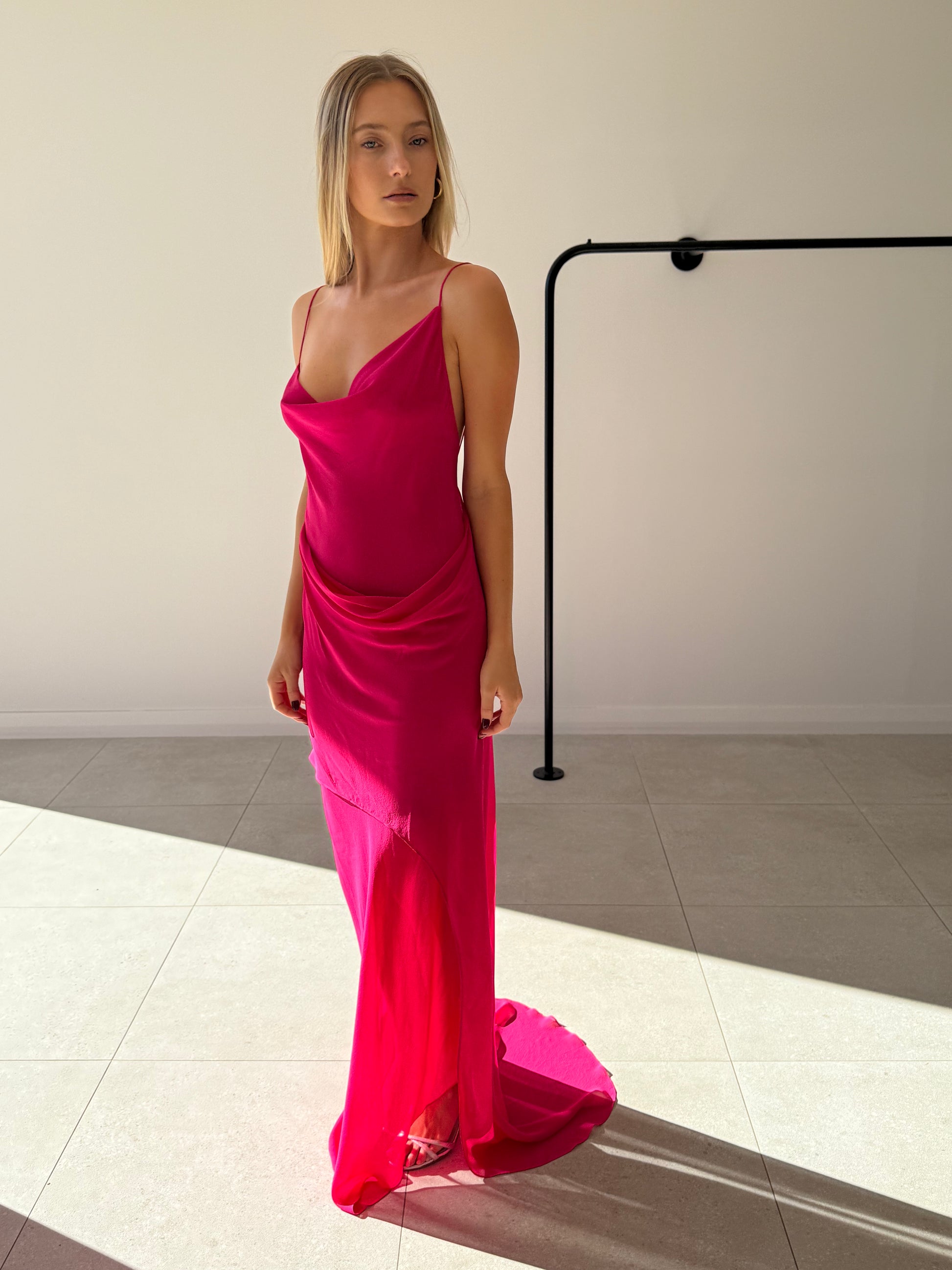 COWL SLIP DRESS MAGENTA