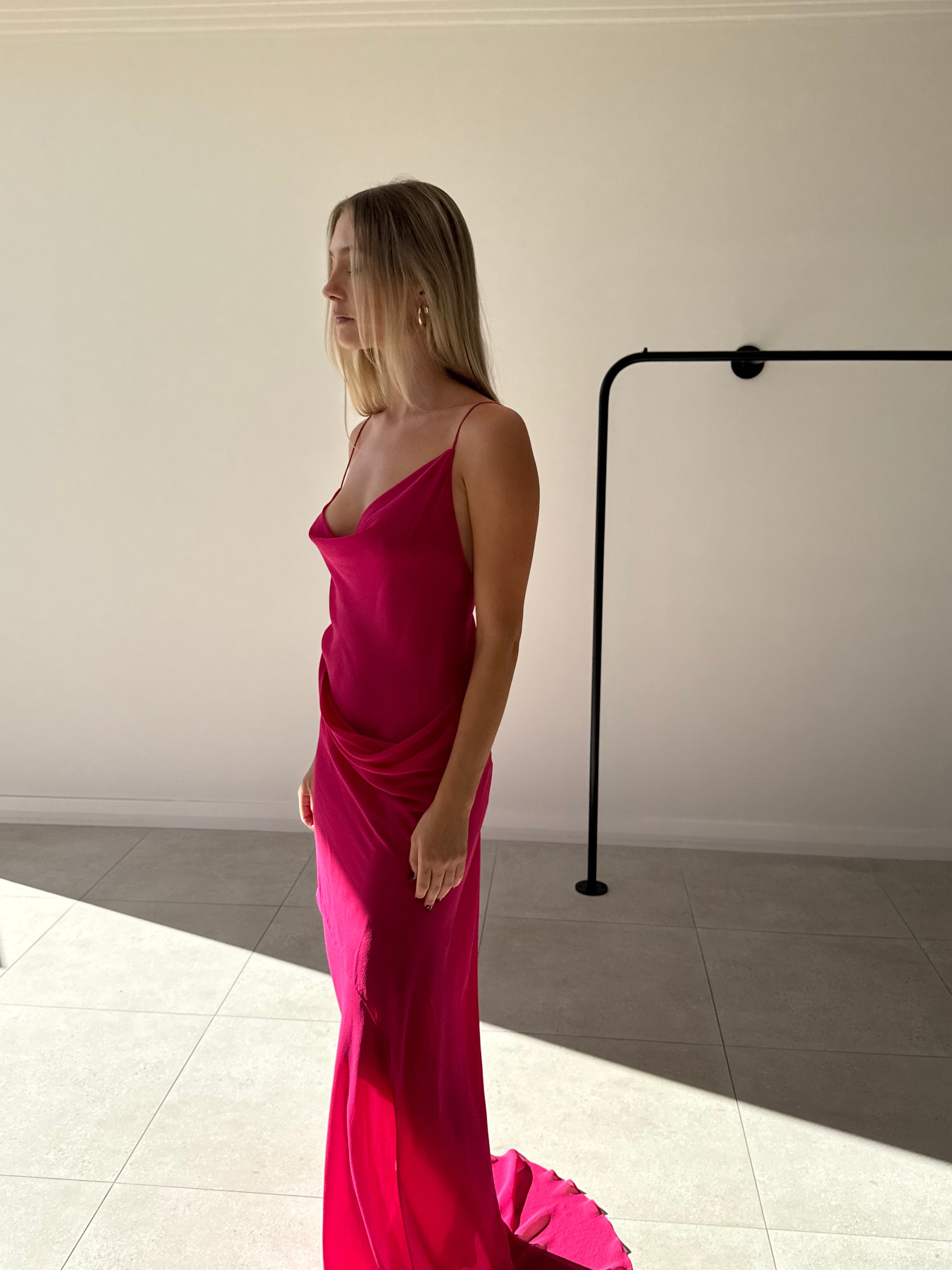 COWL SLIP DRESS MAGENTA