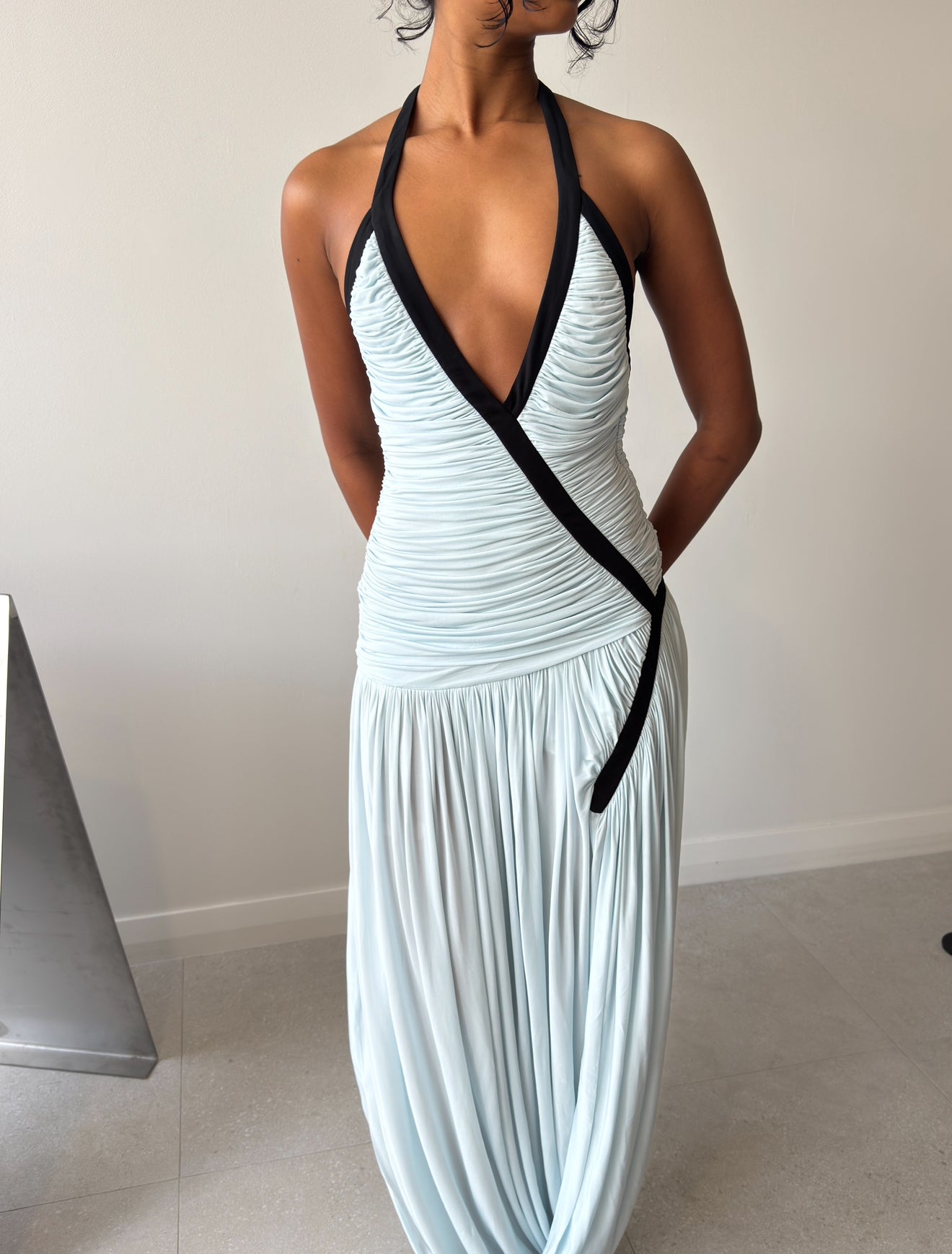 SUSPENDED JERSEY TIDAL DRESS CLEAR BLUE/BLACK