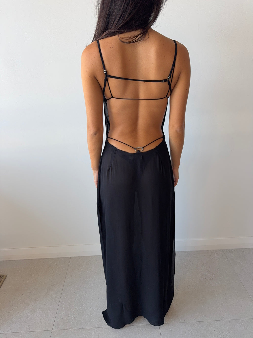 LOW BACK LONG VISCO DRESS BLACK