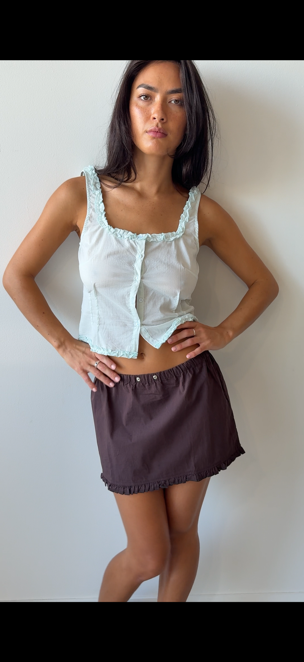 BUTTON FRILL TOP MINT