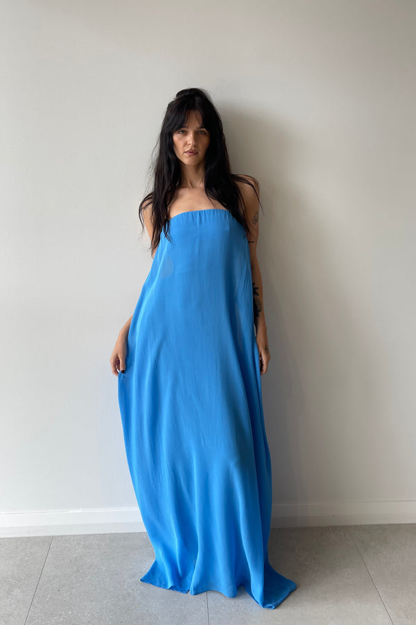 FLOATING SILK STRAPLESS GOWN BOSTON BLUE - CHRISTOPHER ESBER