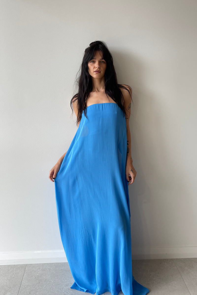 FLOATING SILK STRAPLESS GOWN BOSTON BLUE - CHRISTOPHER ESBER