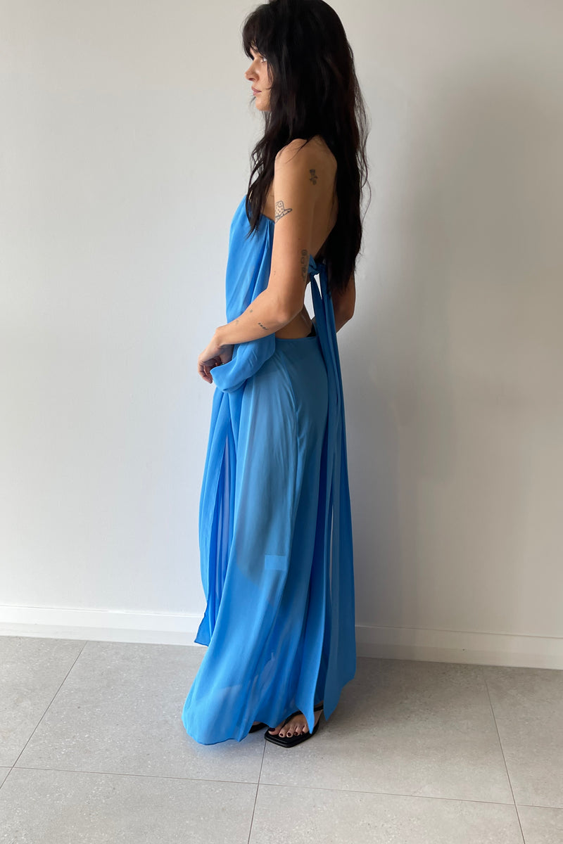 FLOATING SILK STRAPLESS GOWN BOSTON BLUE - CHRISTOPHER ESBER