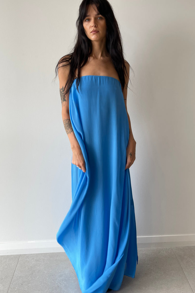 FLOATING SILK STRAPLESS GOWN BOSTON BLUE - CHRISTOPHER ESBER