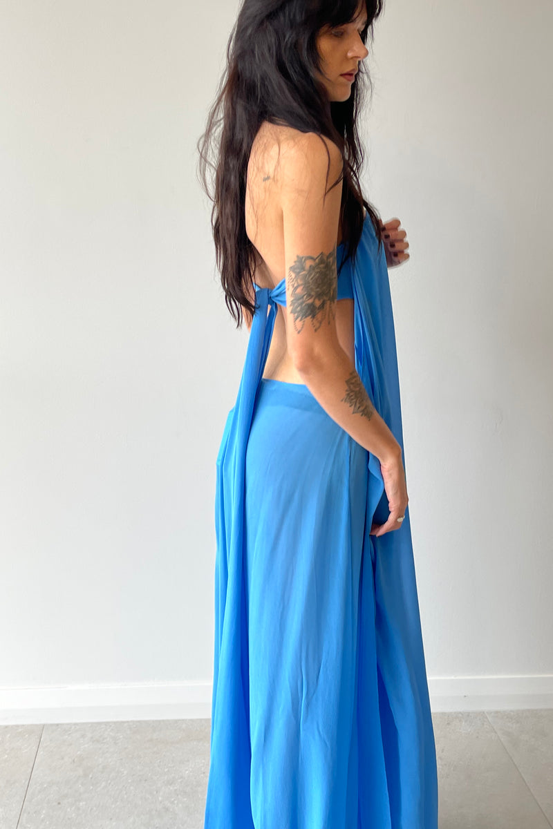 FLOATING SILK STRAPLESS GOWN BOSTON BLUE - CHRISTOPHER ESBER