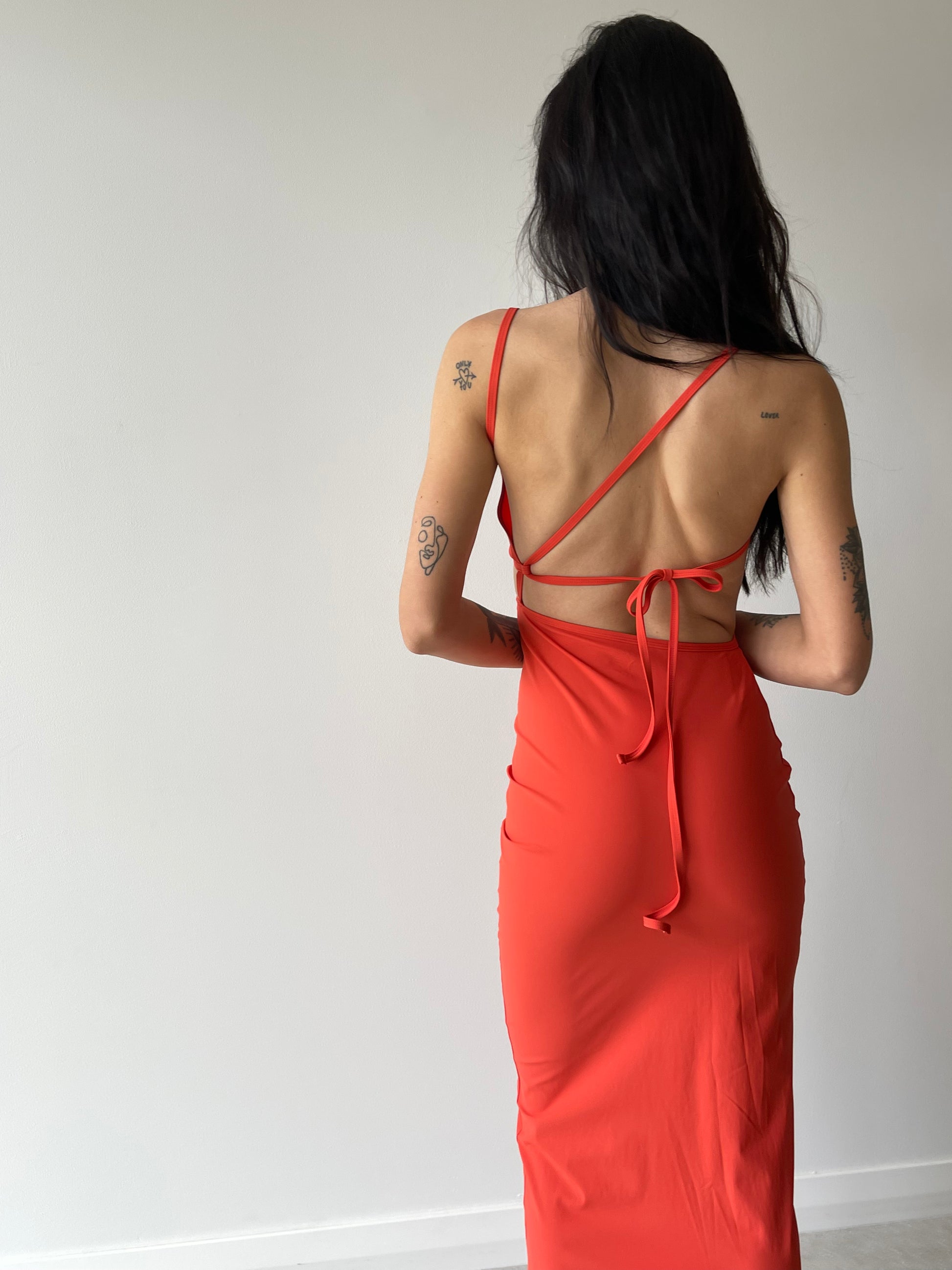 CRYSTAL CUTAWAY LYCRA DRESS RED