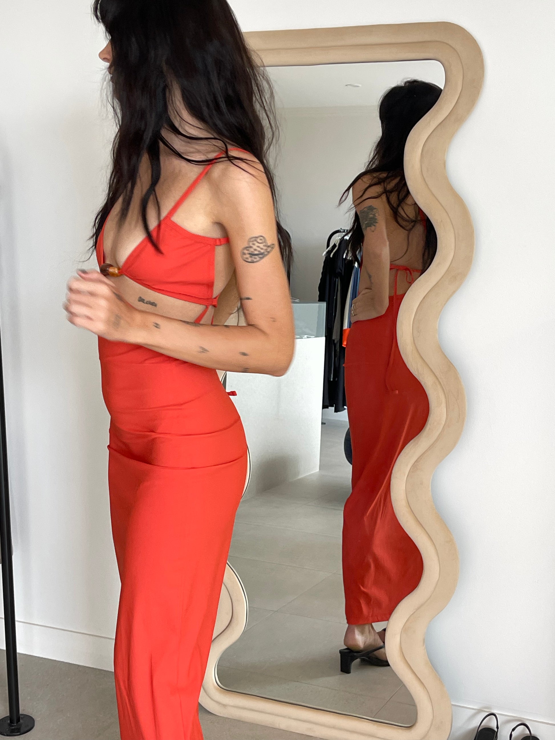 CRYSTAL CUTAWAY LYCRA DRESS RED