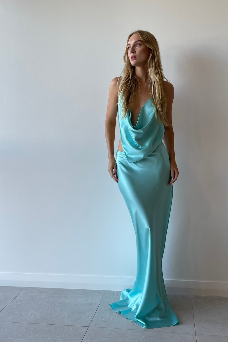 ICED BIAS MAXI DRESS BLUE - MICHAEL LO SORDO