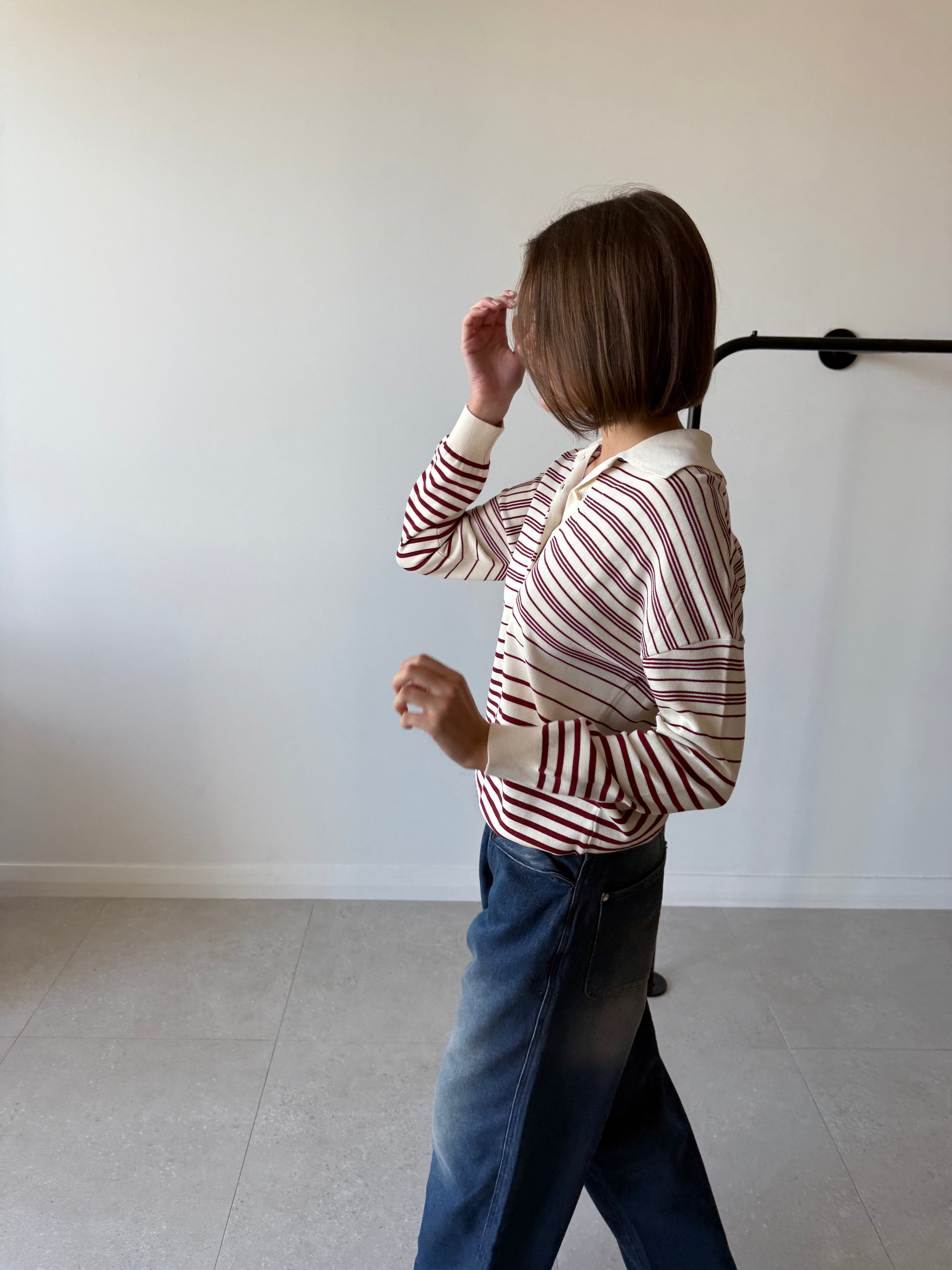 HARLOW OVERSIZED POLO SCANDI STRIPE RED CREAM
