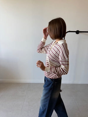 HARLOW OVERSIZED POLO SCANDI STRIPE RED CREAM