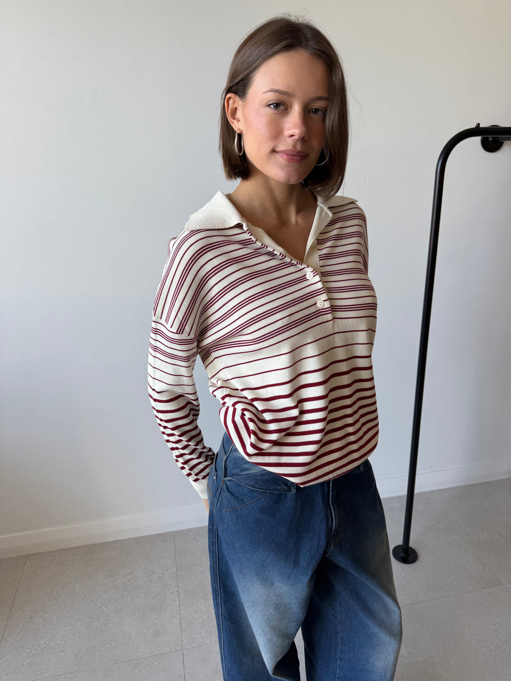 HARLOW OVERSIZED POLO SCANDI STRIPE RED CREAM