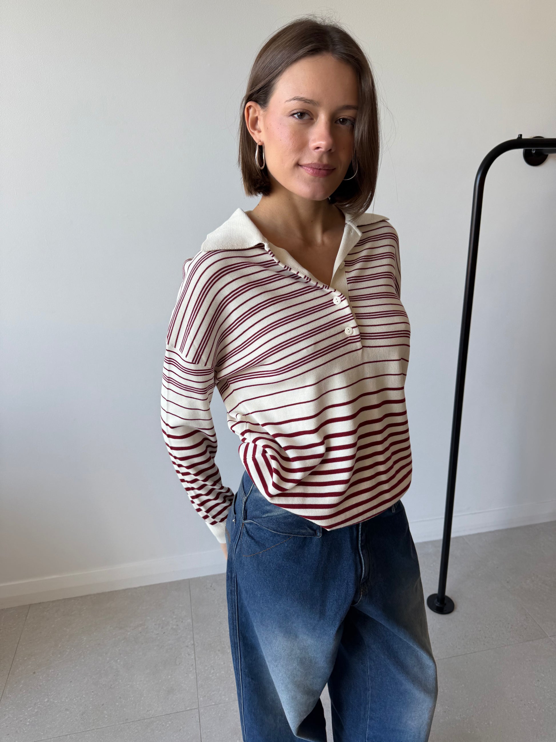 HARLOW OVERSIZED POLO SCANDI STRIPE RED CREAM