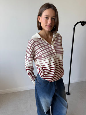 HARLOW OVERSIZED POLO SCANDI STRIPE RED CREAM