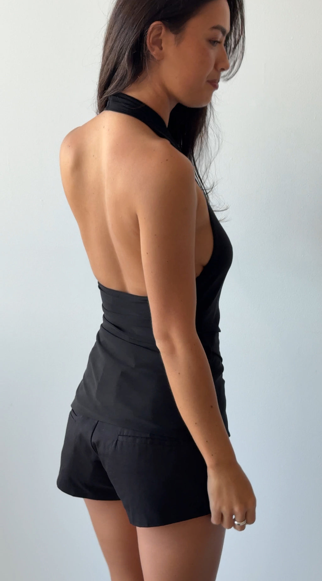 MATHEO DRAPED HALTER TOP BLACK