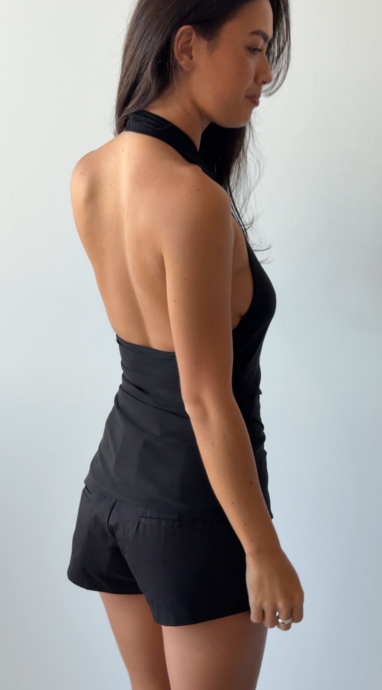 MATHEO DRAPED HALTER TOP BLACK